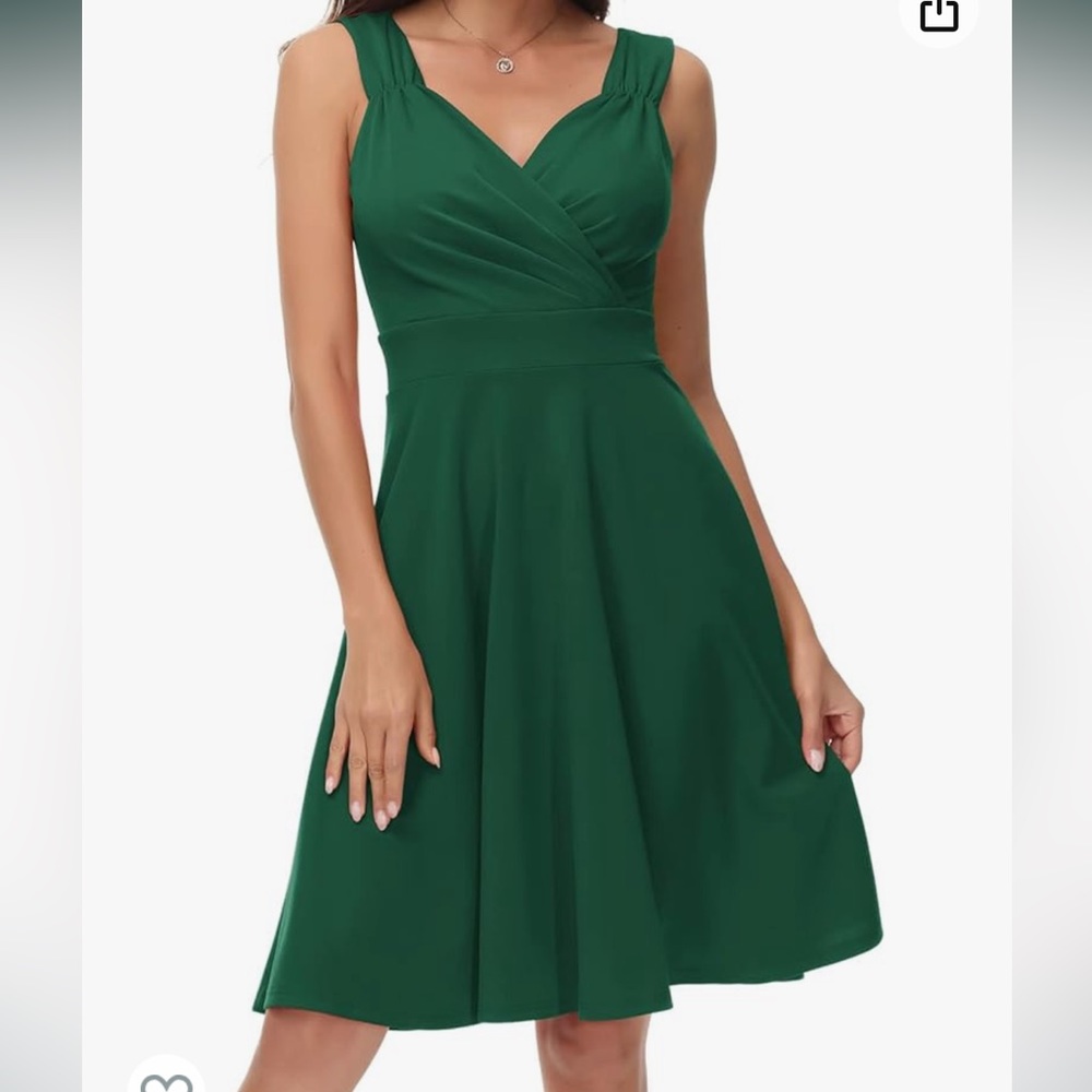 GRACE KARIN Green Sleeveless Wrap V-Neck A-line Cocktail Swing Dress
